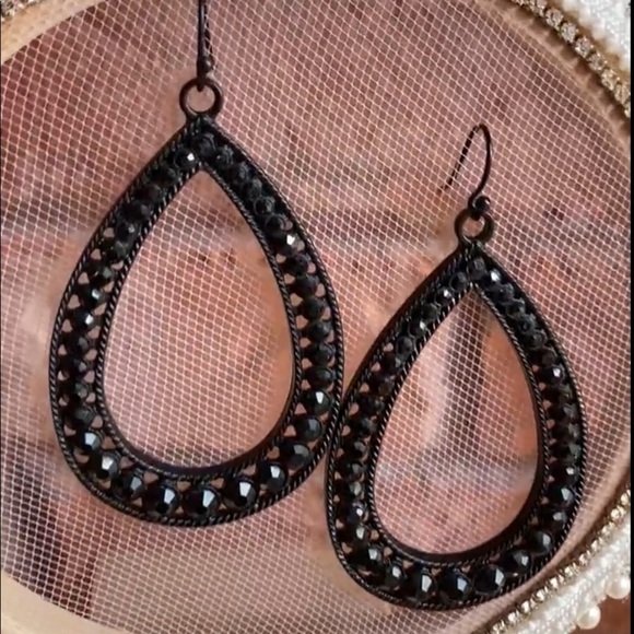 DRESS Black Earrings with Black Crystals - Picture 1 of 9